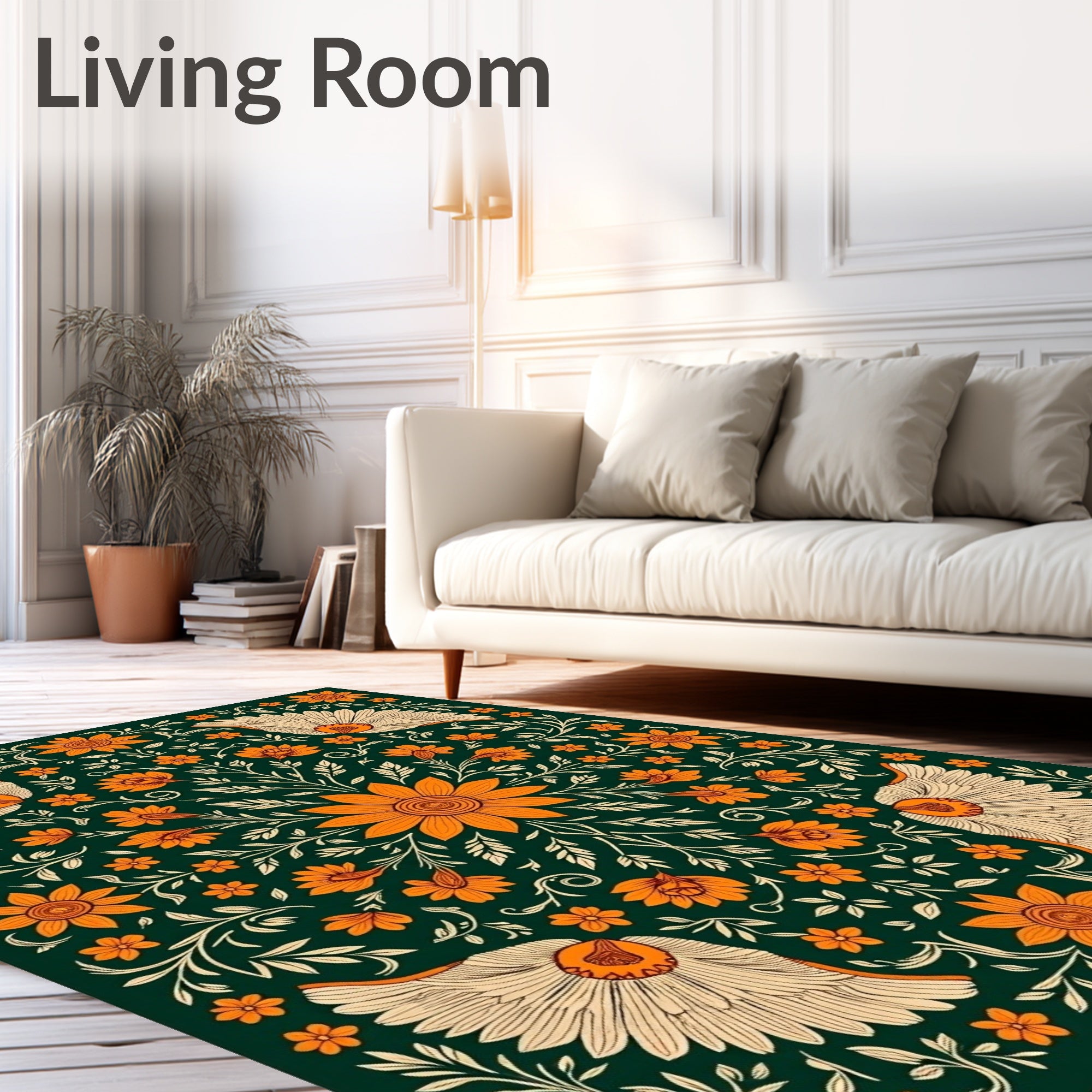 Emerald Orange Floral Winged Medallion Rug