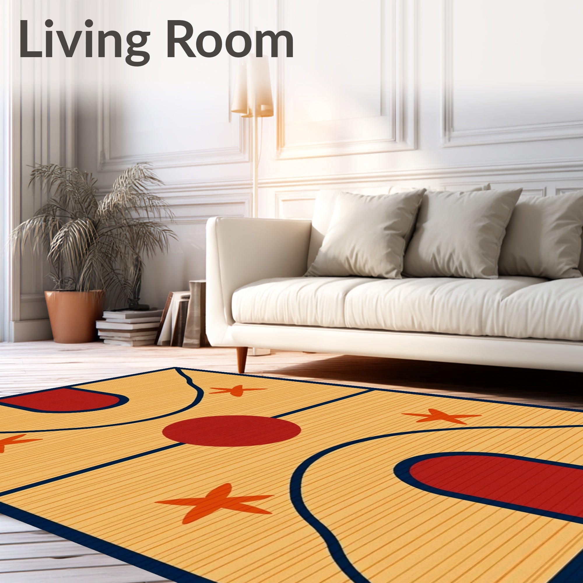 Retro Orange Star Basketball Court Rug