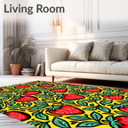 Cheery Red Strawberry Vine Yellow Rug