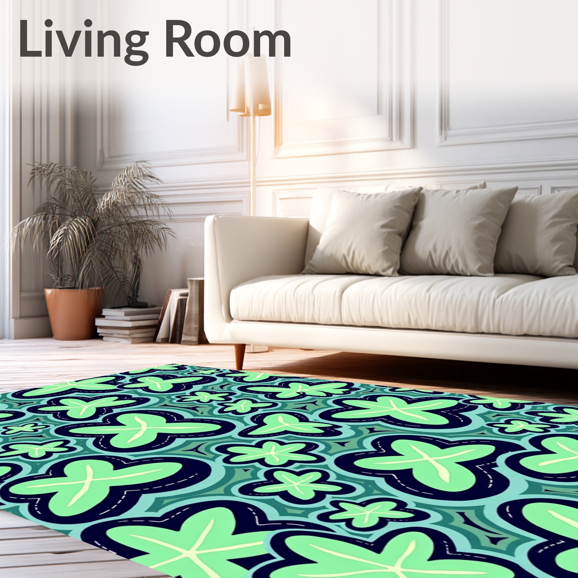 Aqua Clover Field Whimsical Area Rug