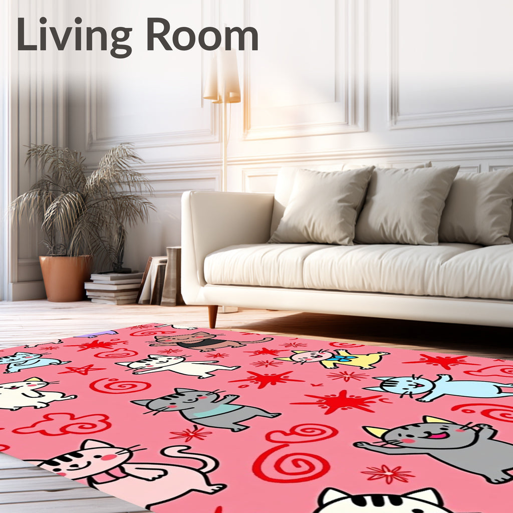 Cute Multicolor Cartoon Cats And Stars Rug