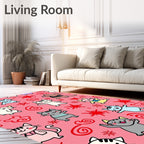 Cute Multicolor Cartoon Cats And Stars Rug