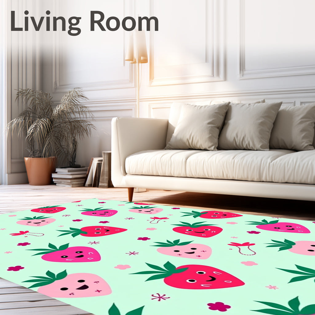 Kawaii Strawberry Garden Mint Rug