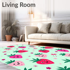 Kawaii Strawberry Garden Mint Rug