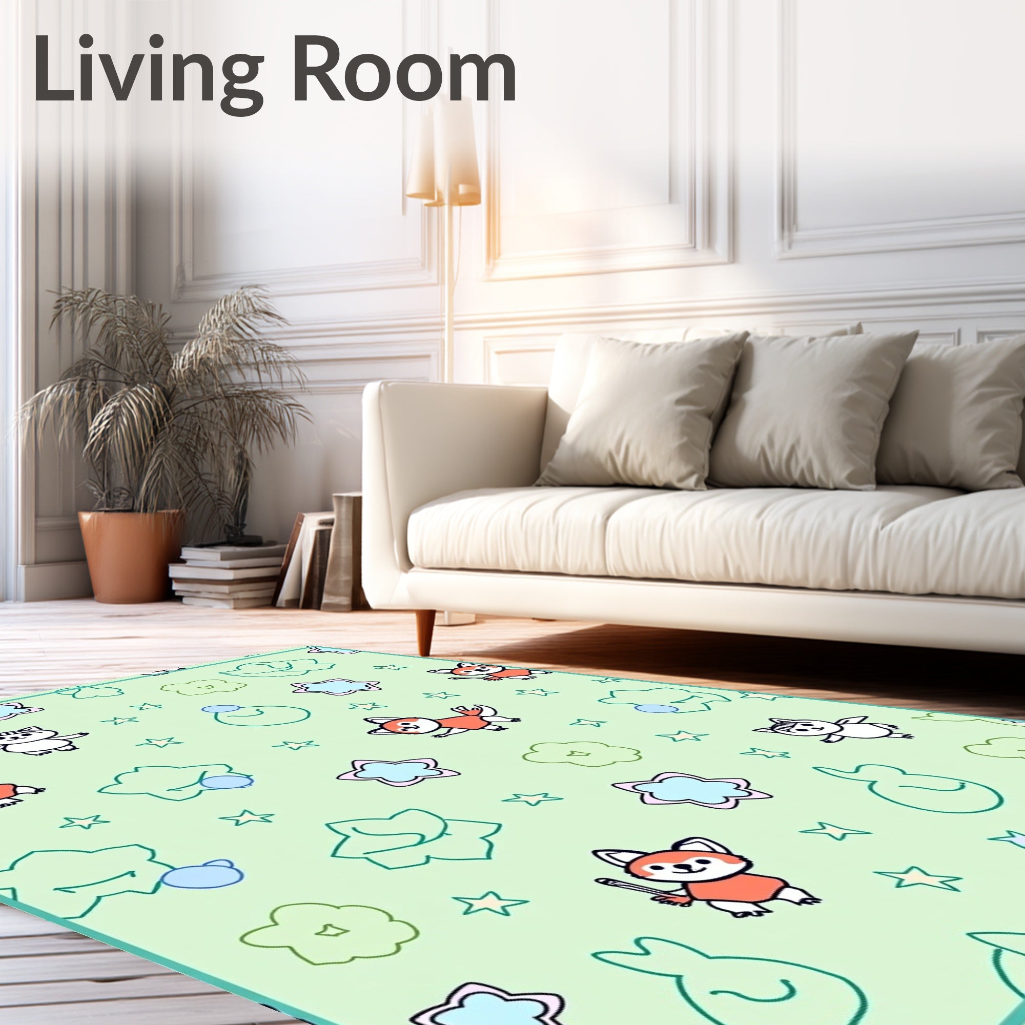 Whimsical Fox and Flower Scatter Rug