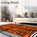 Bold Orange Maze Geometric Lines Rug