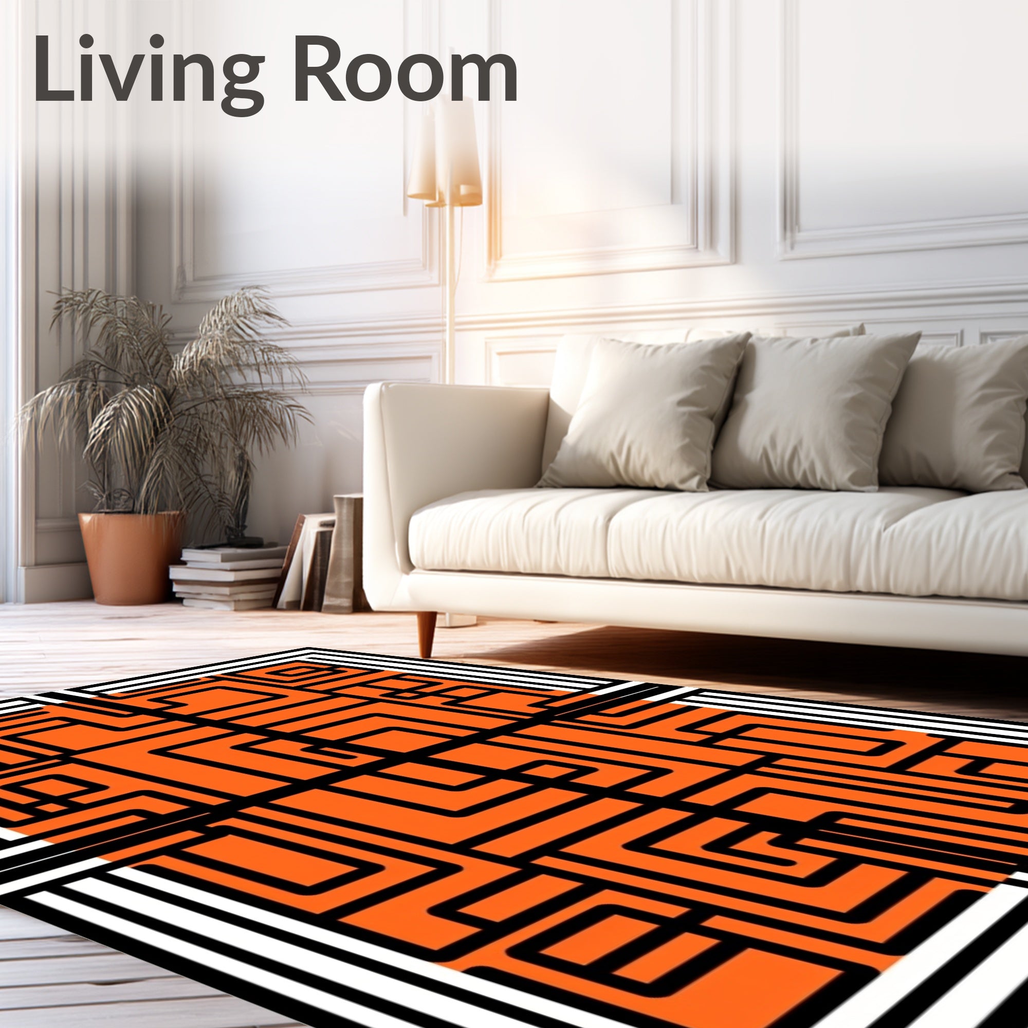 Bold Orange Maze Geometric Lines Rug