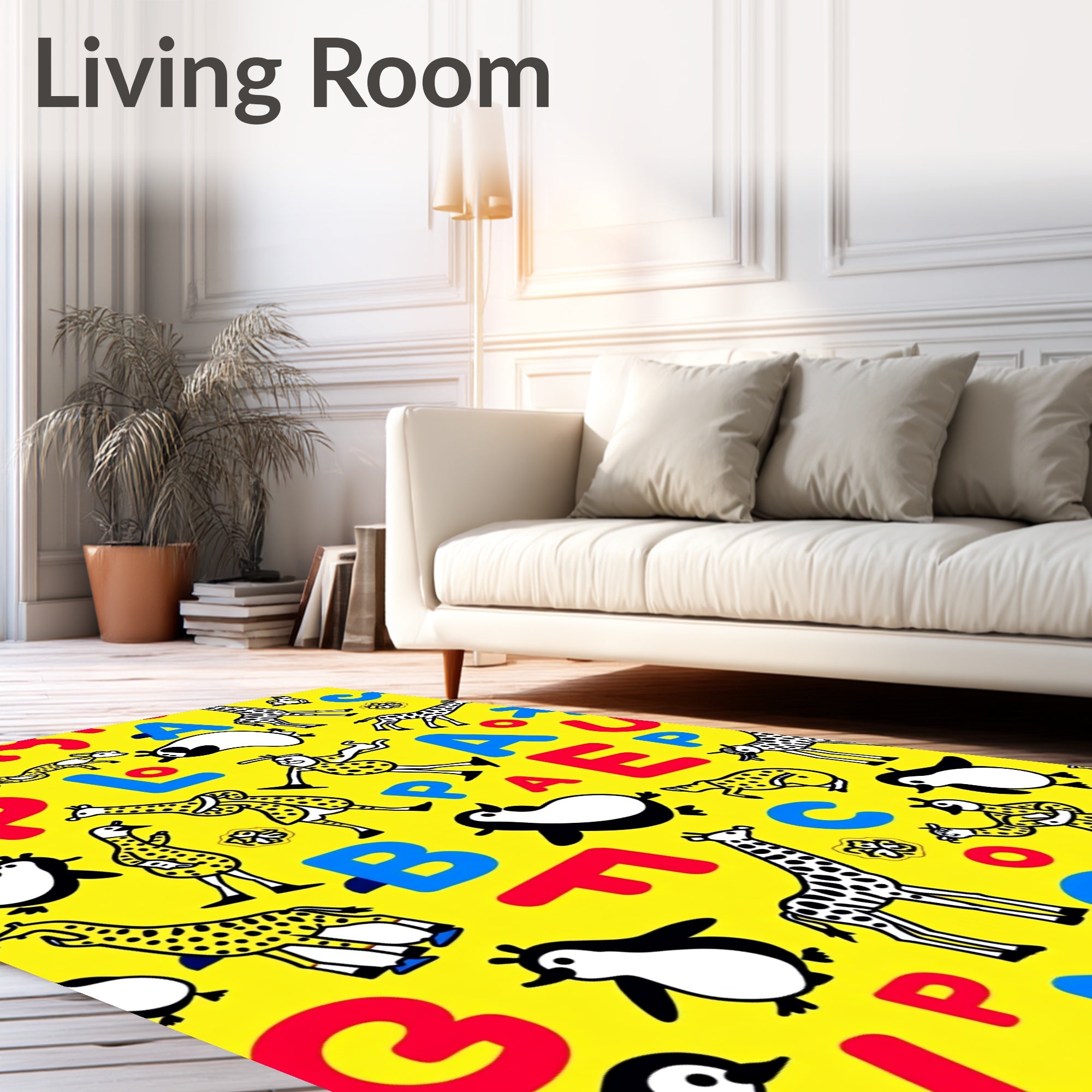 Playful Animals Alphabet Yellow Rug