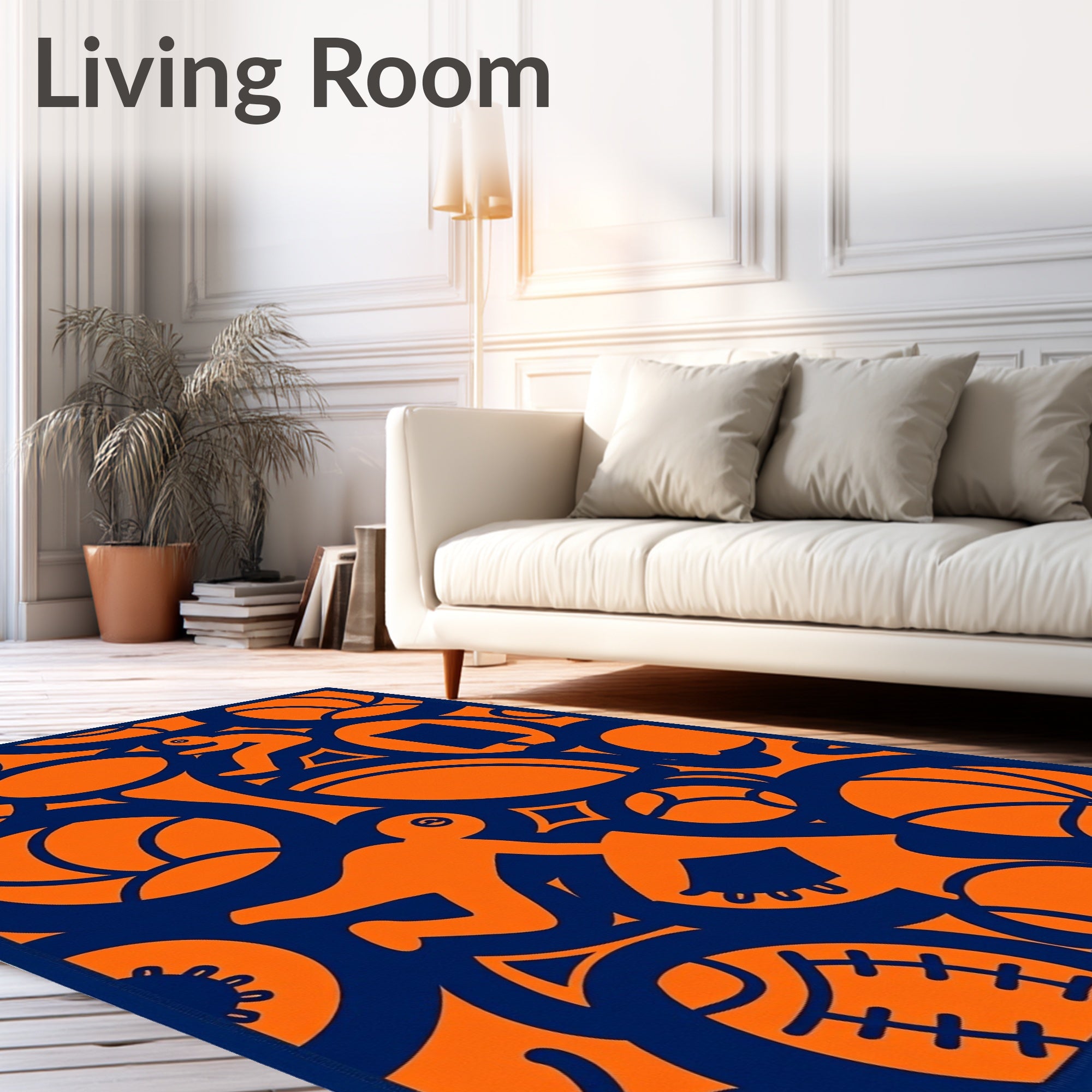 Orange Figure Blue Sports Collage Rug