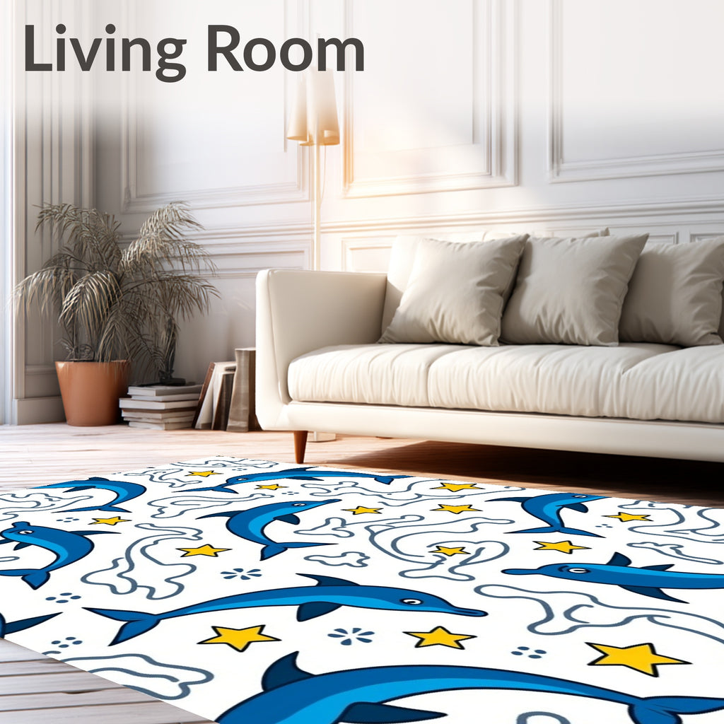 Blue Dolphins And Yellow Stars Rug