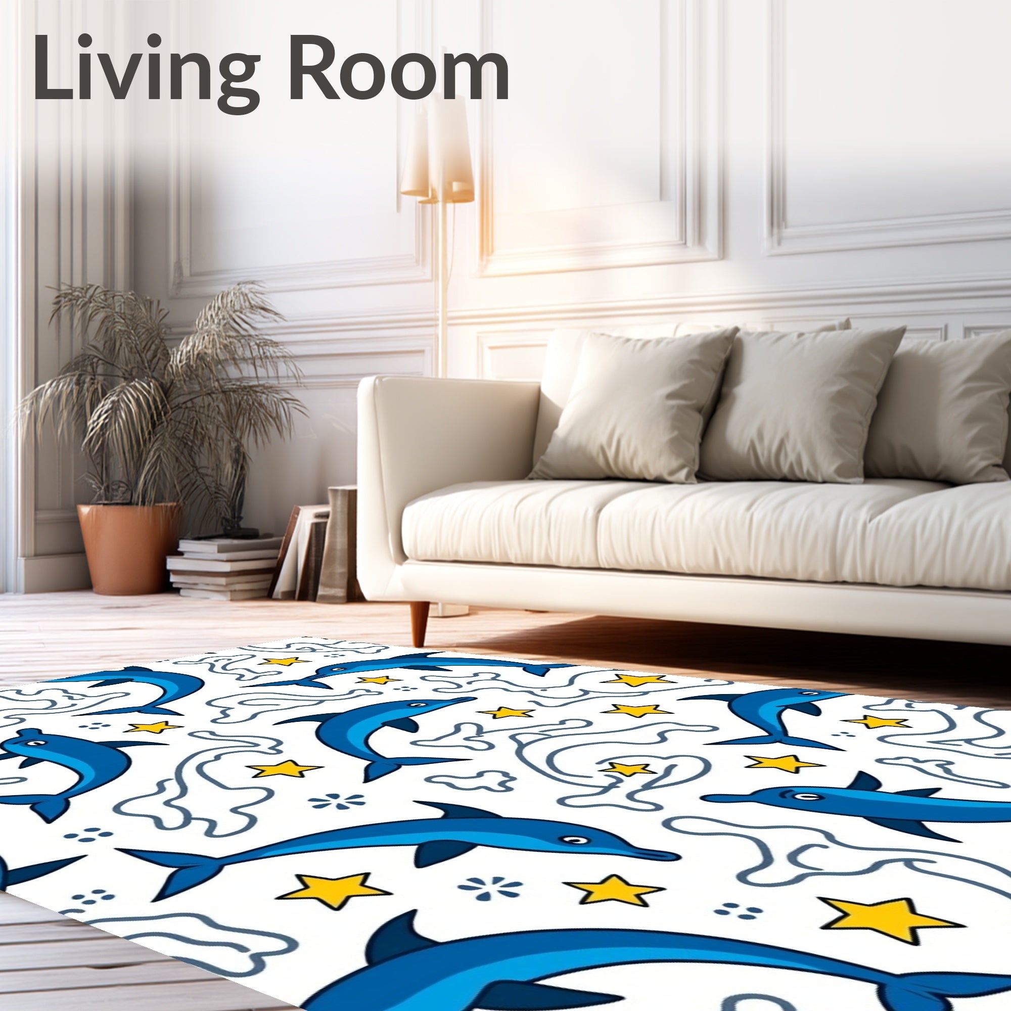 Blue Dolphins And Yellow Stars Rug