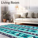 Turquoise Striped Abstract Organic Shapes Rug