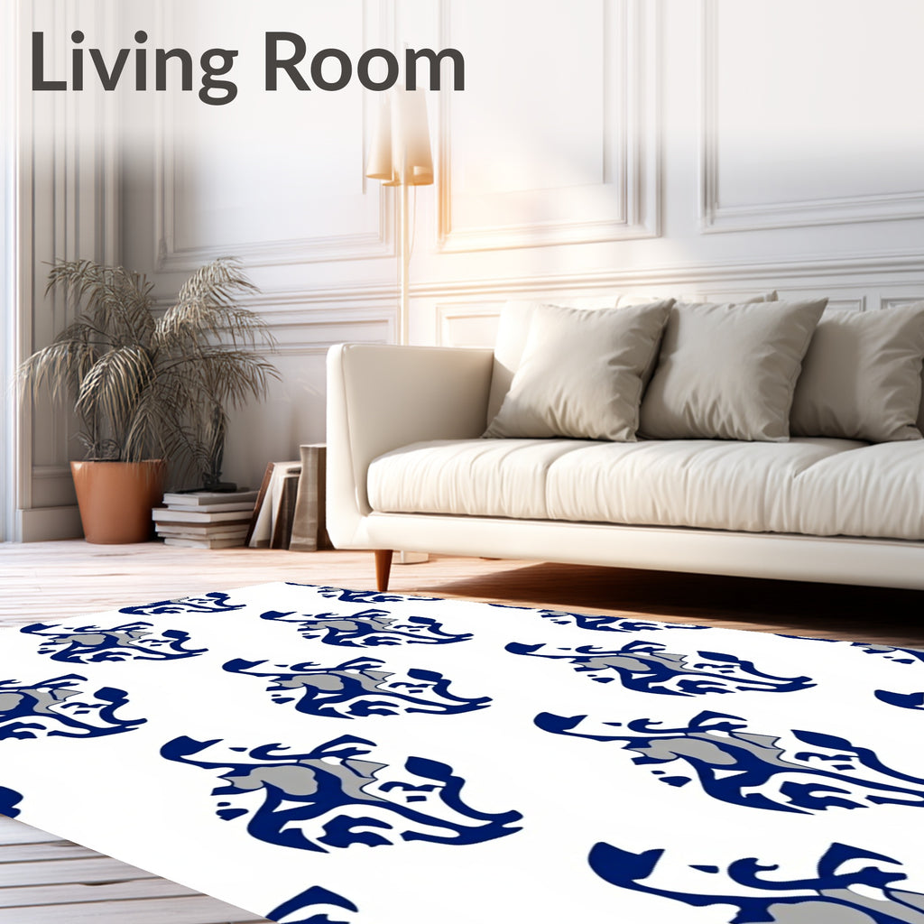 Navy Blue and Gray Stylized S-Scrolls Rug