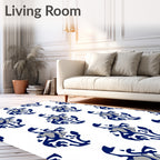 Navy Blue and Gray Stylized S-Scrolls Rug
