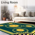 Teal Yellow Sunburst Floral Arrangement Rug