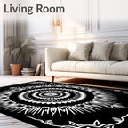 Black White Sunburst Mandala Corner Accents Rug
