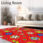 Bright Red Sunburst Floral Medallion Rug