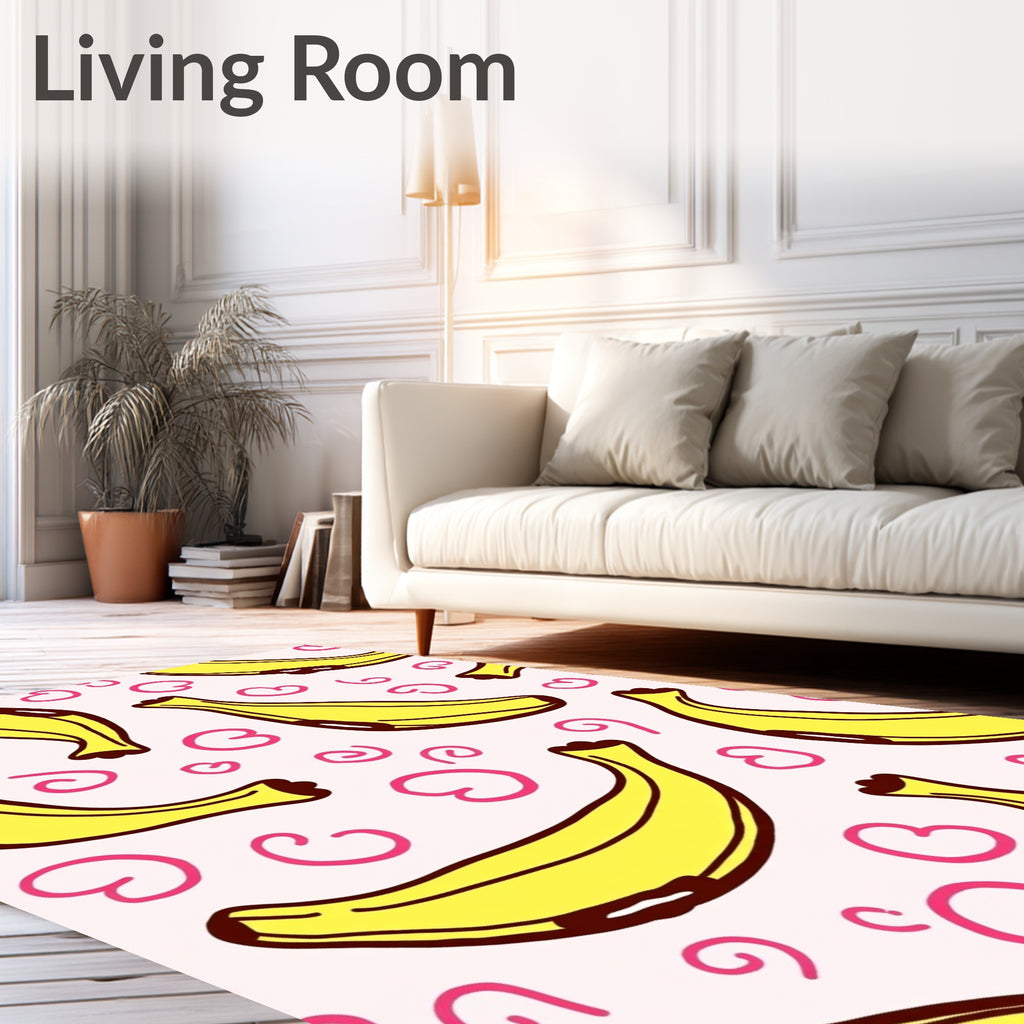 Whimsical Yellow Banana Pink Swirl Rug
