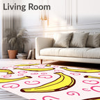 Whimsical Yellow Banana Pink Swirl Rug