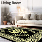 Black Yellow Ornate Laurel Medallion Rug