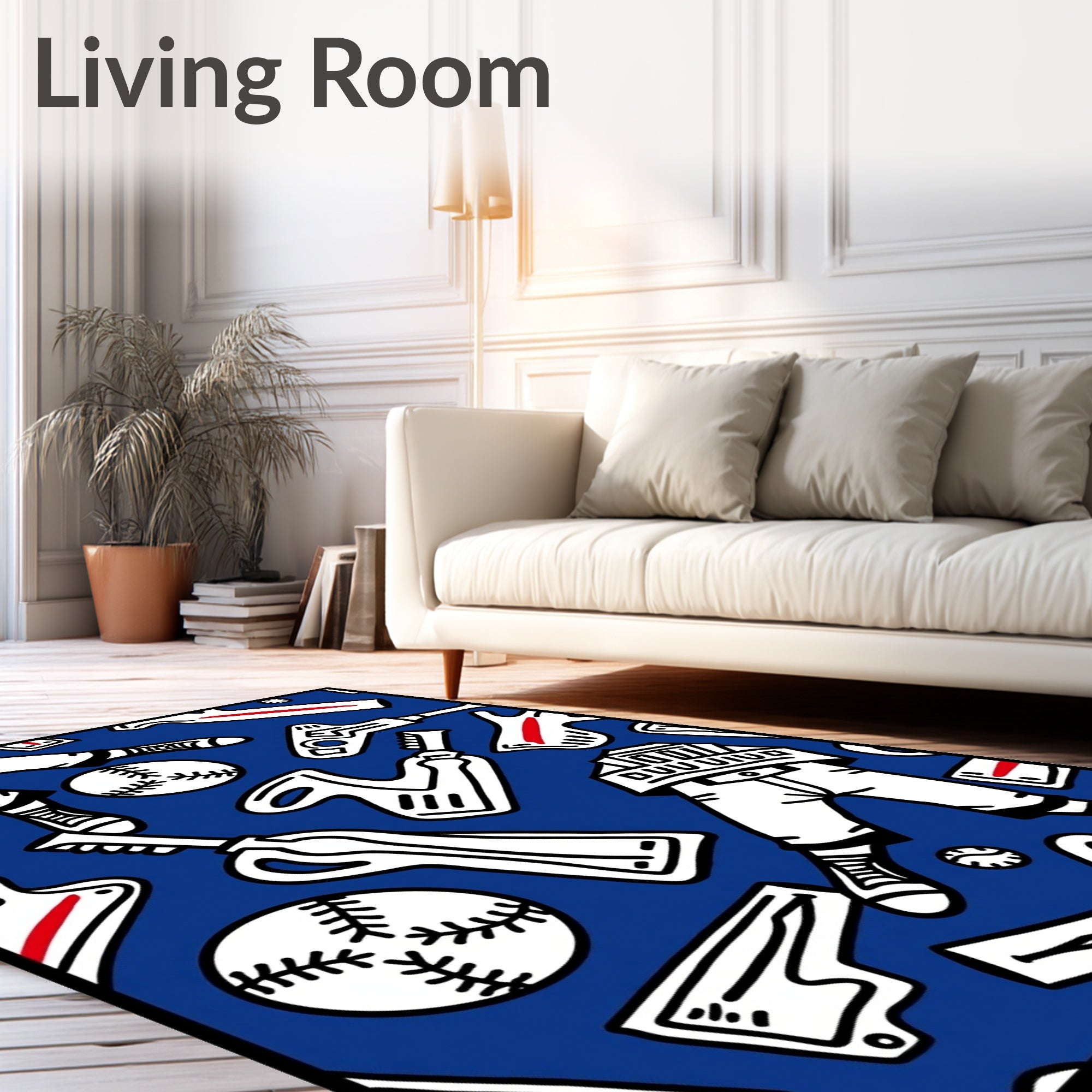 Bold Blue Baseball Bat Glove Rug