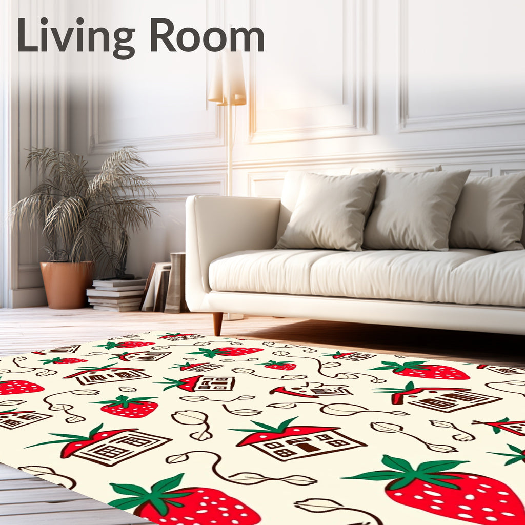 Whimsical Strawberry Homes Vine Motif Rug