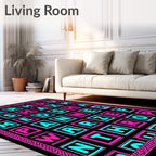 Playful Pink Cyan Alphabet Grid Rug