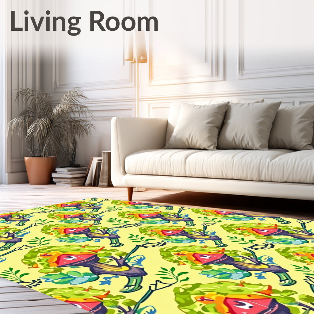 Whimsical Cartoon Treehouse Scarlet Roof Rug