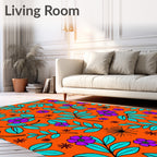 Vibrant Purple Floral Turquoise Leaf Rug