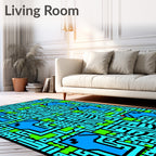 Vibrant Blue Green Abstract Maze Rug
