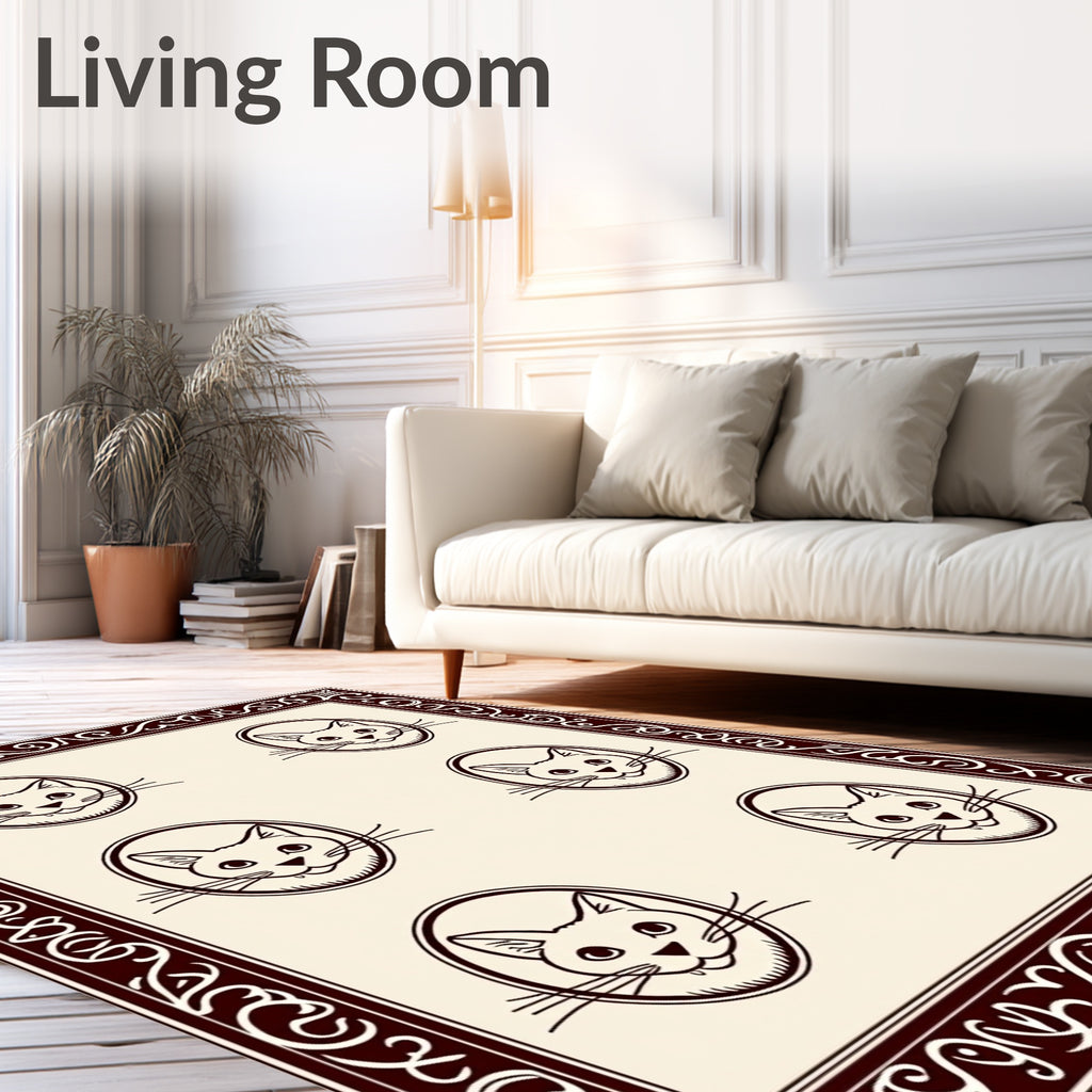 Dark Brown Cat Portraits Oval Border Rug
