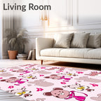 Playful Pink Bear Fox Meadow Scene Rug