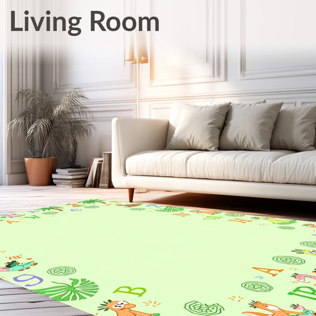 Prehistoric Alphabet Dinosaurs Palm Trees Rug