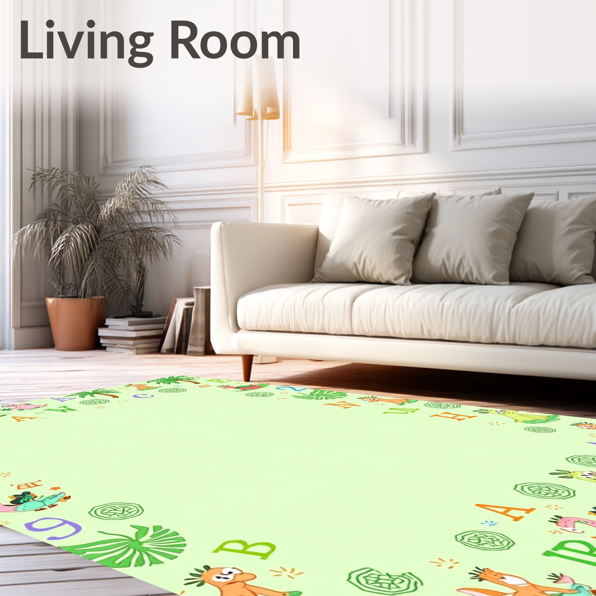 Prehistoric Alphabet Dinosaurs Palm Trees Rug
