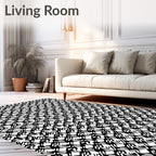 Bold Black Interlocking Abstract Squares Rug