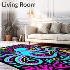 Vibrant Cyan Octopus Coral Garden Rug