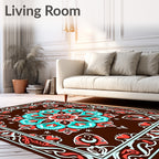 Brown Coral Aqua Medallion Border Rug