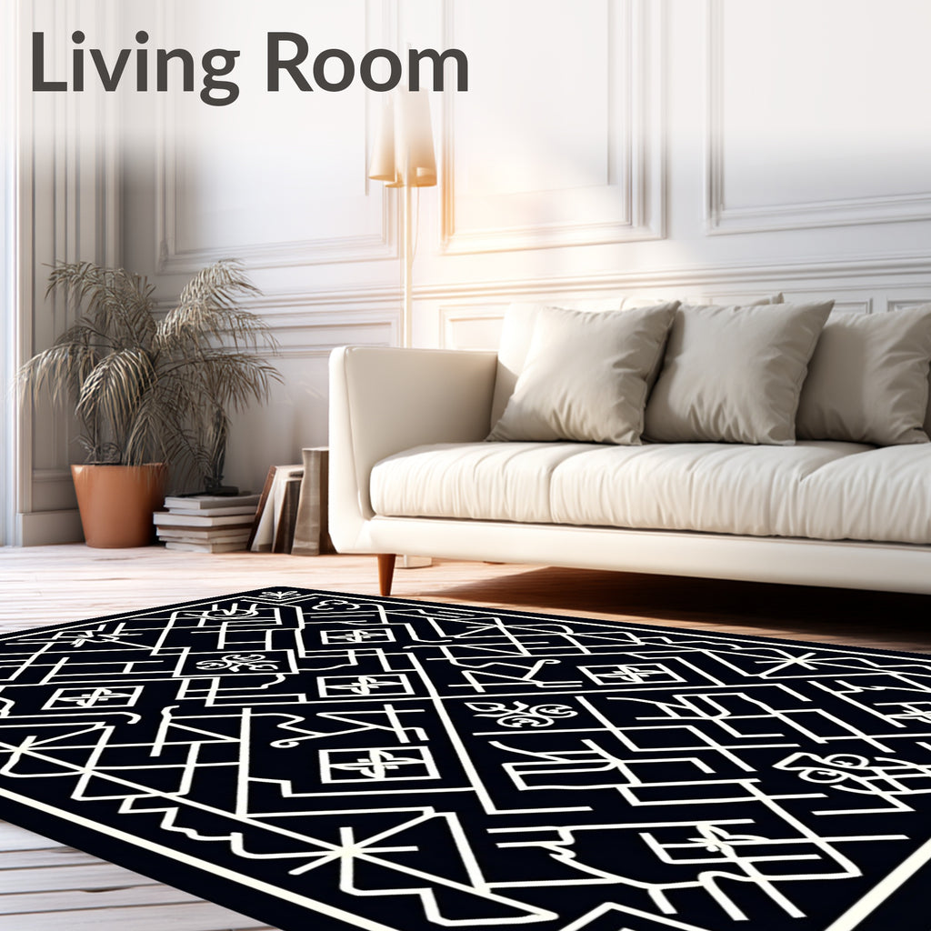 Black White Geometric Art Deco Rug
