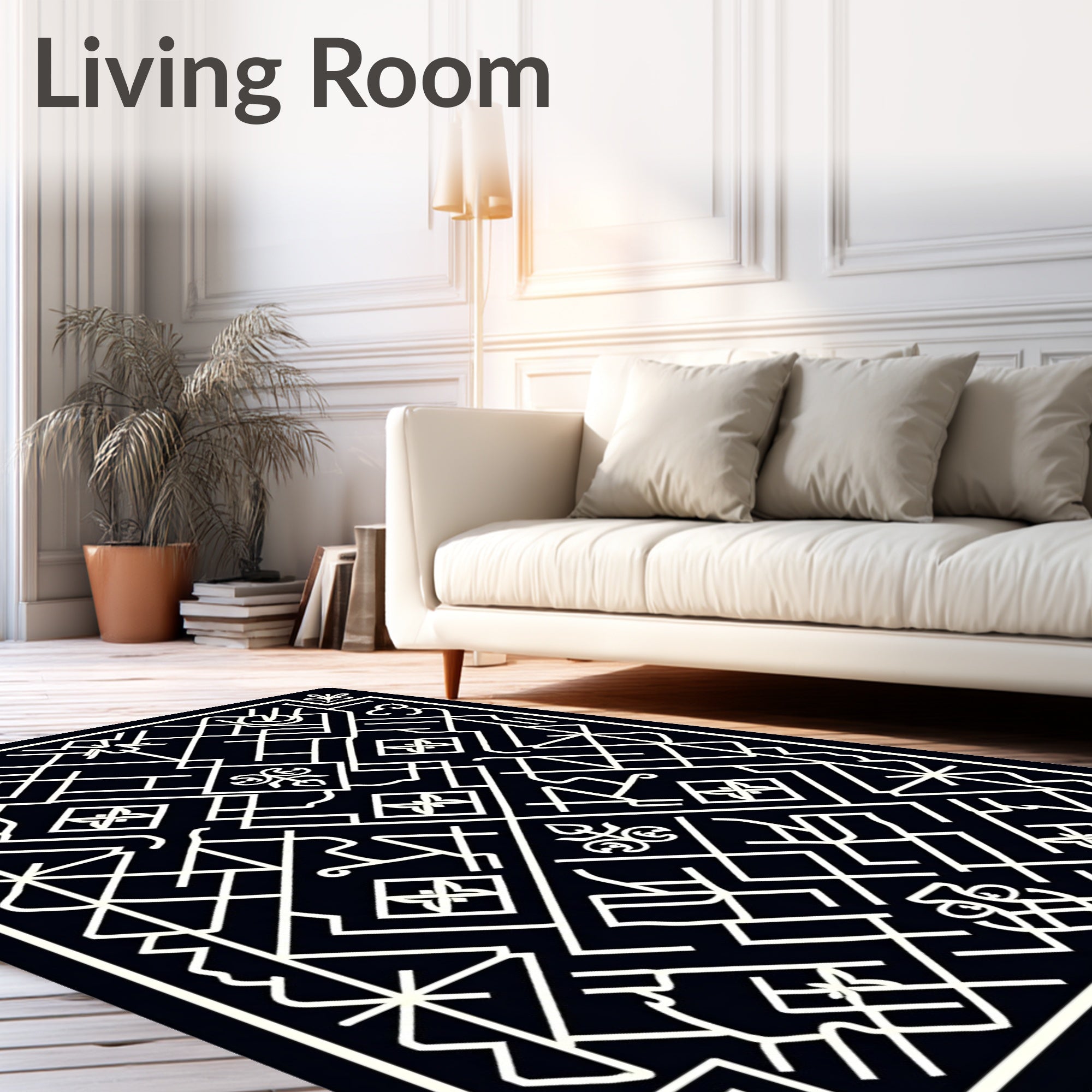 Black White Geometric Art Deco Rug
