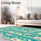 Turquoise Coral Botanical Stripe Arrangement Rug