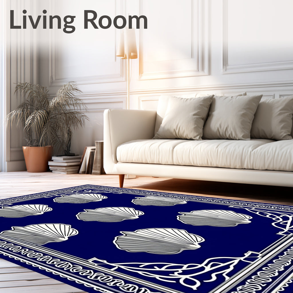 Navy Blue Scallop Shell Border Rug