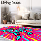 Vibrant Cyan Tiger with Pink Stripes Rug