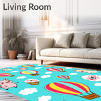 Cute Animals Hot Air Balloons Sky Adventure Rug