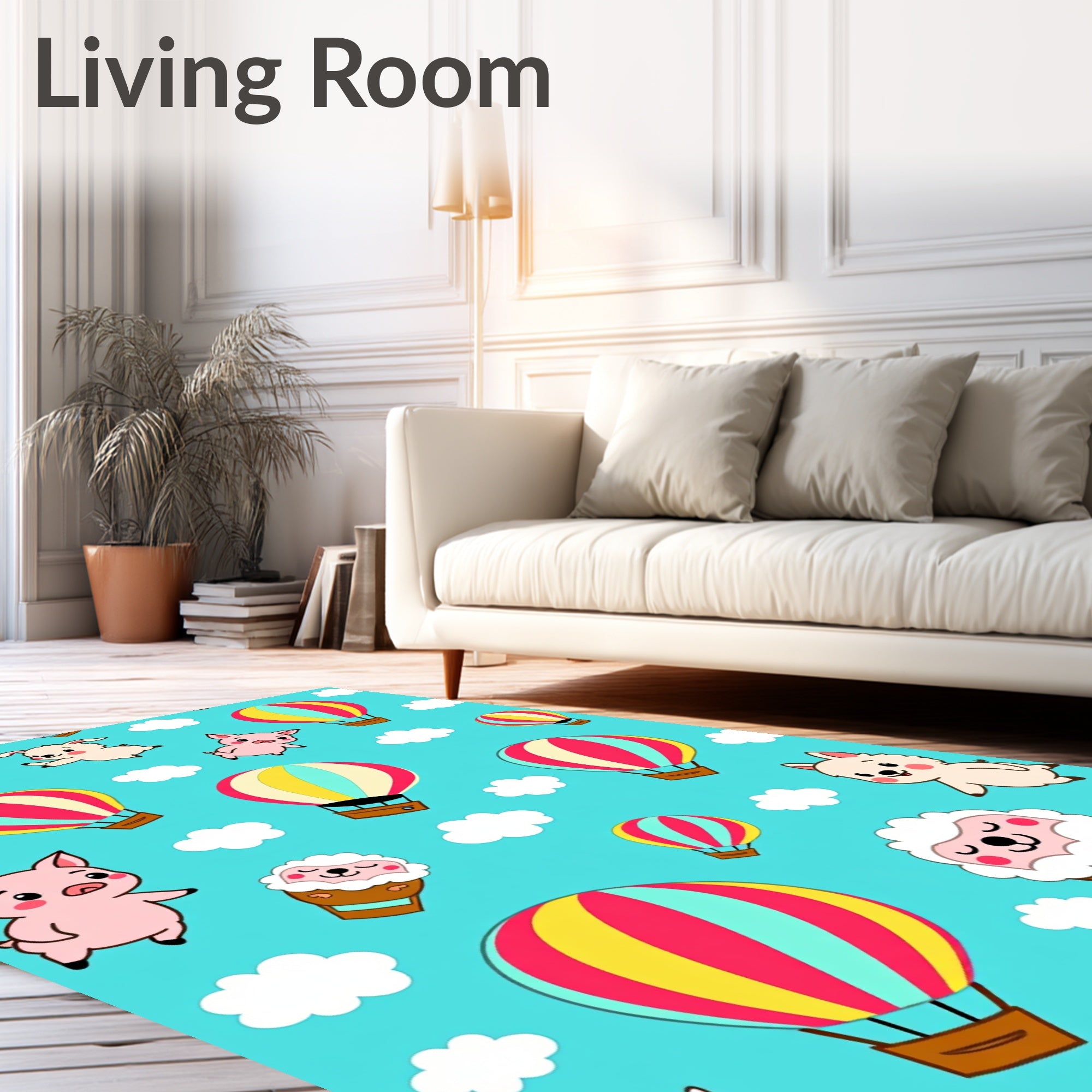 Cute Animals Hot Air Balloons Sky Adventure Rug