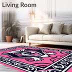 Pink Fierce Feline Ornamental Border Rug