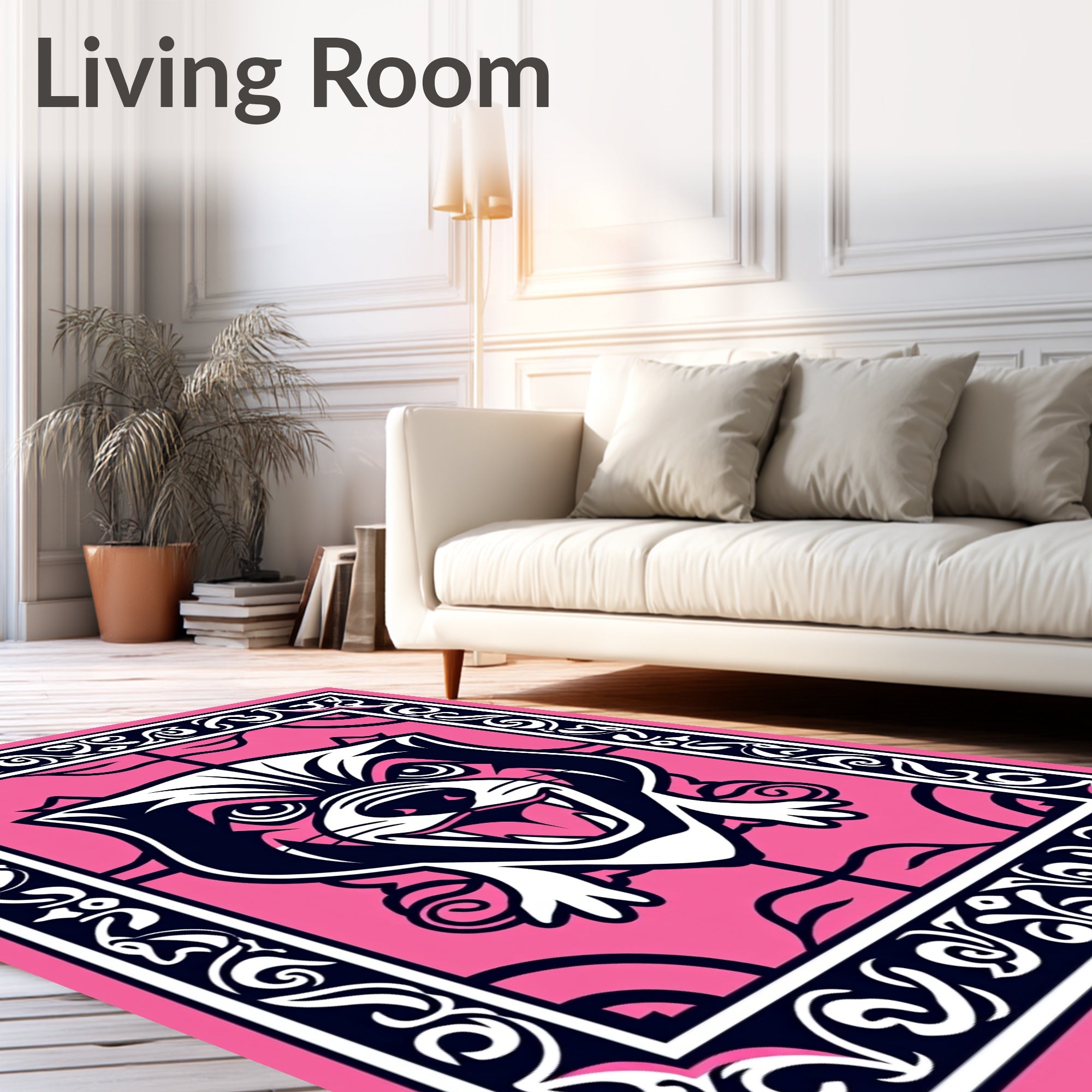 Pink Fierce Feline Ornamental Border Rug