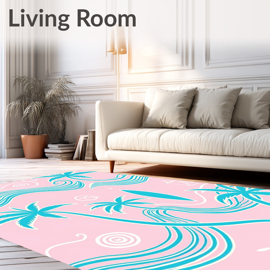 Pink Tropical Palm Wave Graphic Rug