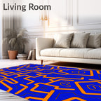 Abstract Orange Maze Blue Rug