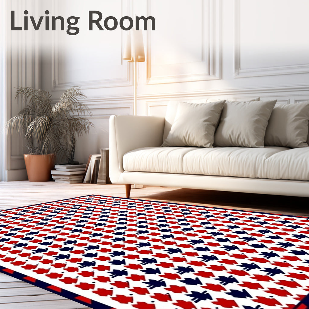 Classic Red Blue Houndstooth Check Rug