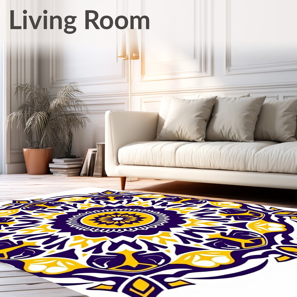 Vibrant Purple Yellow Sunburst Mandala Rug